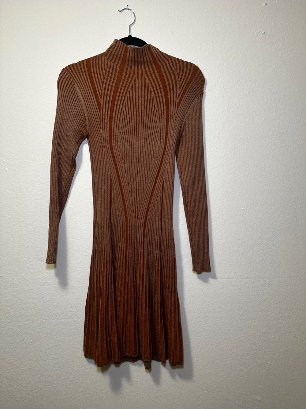 Sexy Fitted Ribbed Long Sleeve Knit Dress in Brown